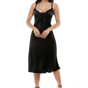 SOCIALITE New Satin Tie Front V-Neck Sleeveless Midi Length Dress Black Small